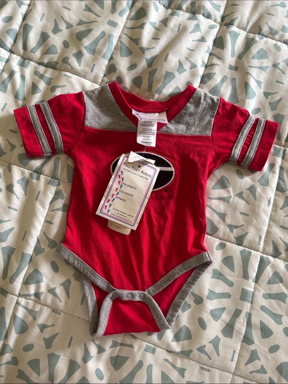 Red and Gray Graphic Football Baby One-Piece Romper